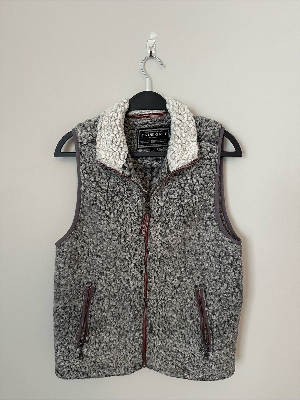 True Grit Gray Sherpa Vest with Cream Collar